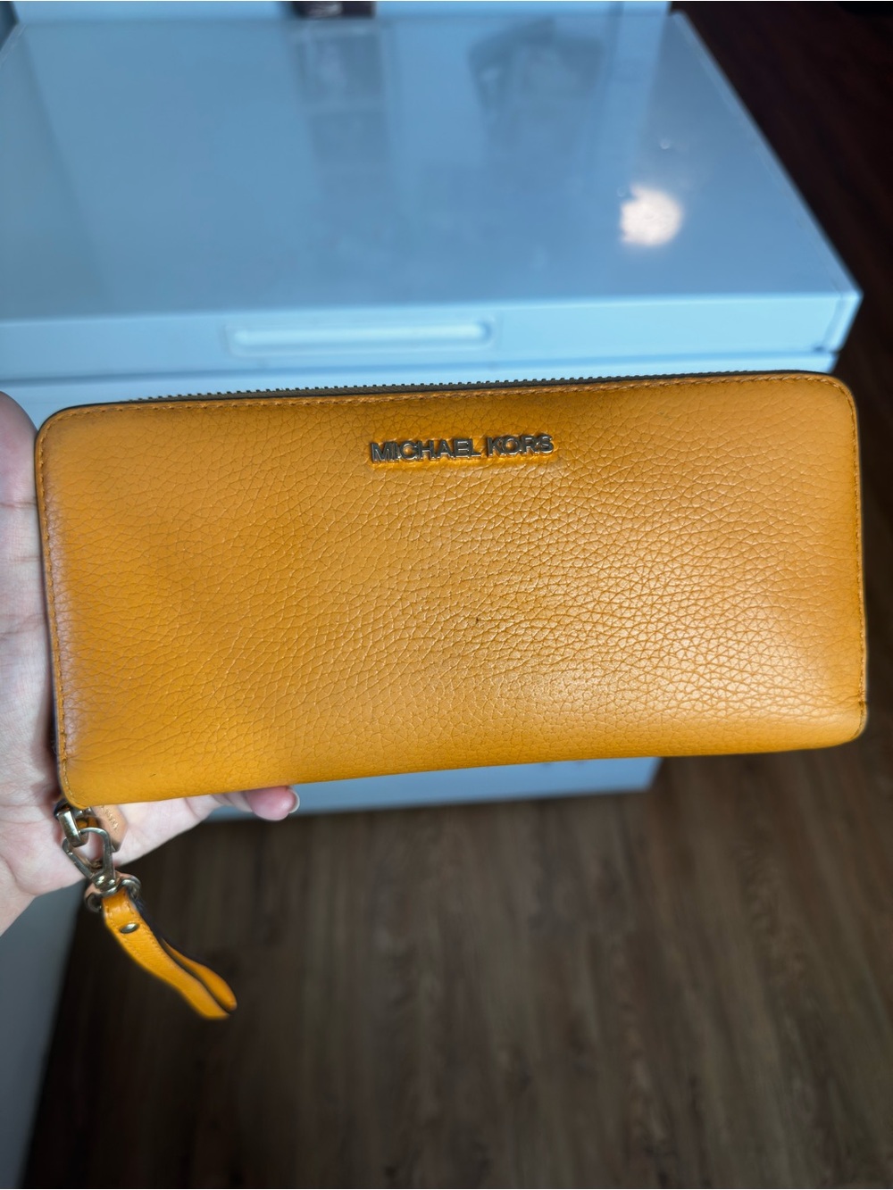 Michael Kors Mustard Pebbled Leather Zip Around Wallet